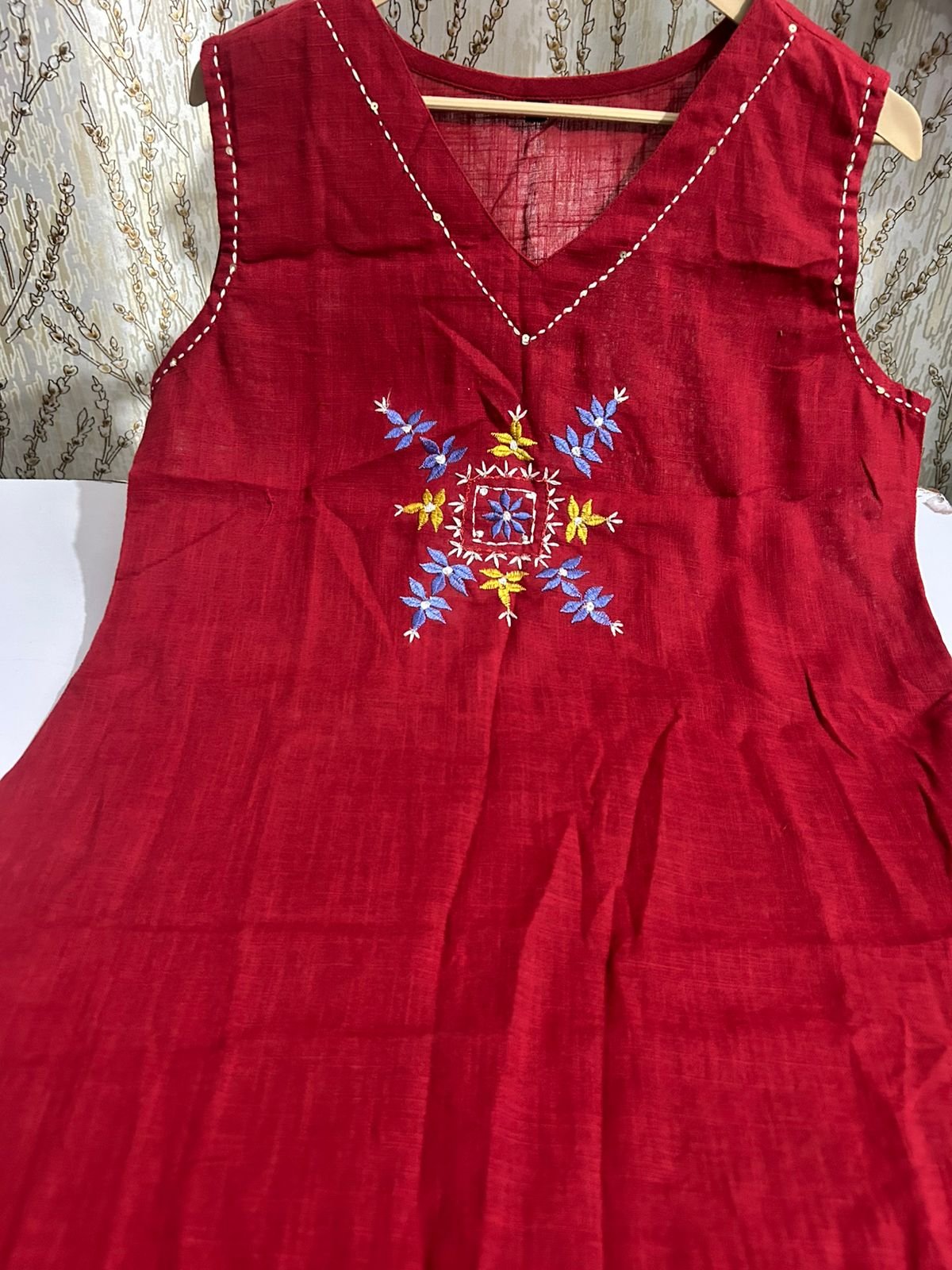 Handloom A-Line Kurti Palazzo Set with Linen Dupatta